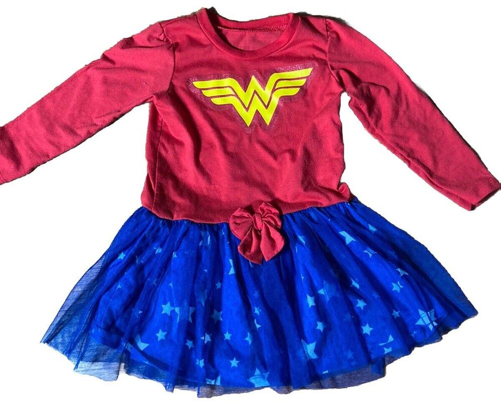 Wonder Woman Toddler Tutu Dress Star Skirt Glittery Logo Long Sleeve 2T? Read
